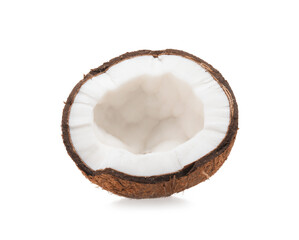 Half of cracked coconut isolated on white