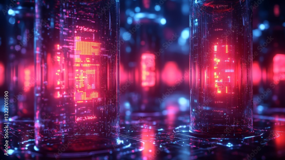 Poster This depiction illustrates the intricate workings of quantum computing, featuring glowing qubits in superposition and entangled states.