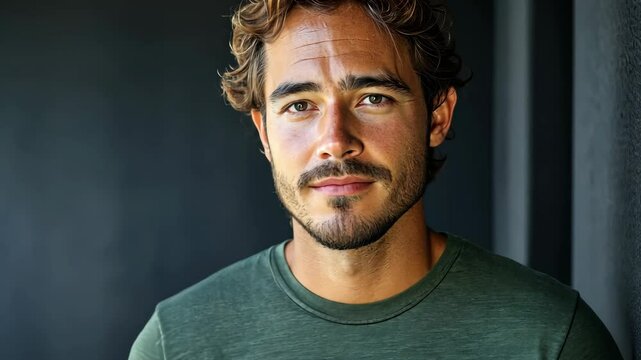 Portrait of a Handsome Man with Curly Hair