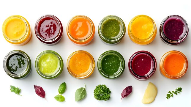 Assortment of Baby Food Isolated on White Background