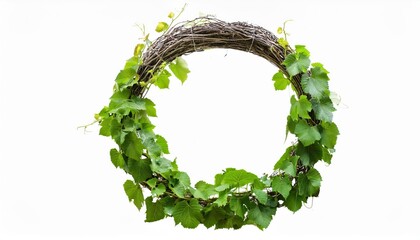 Isolated Vine Frame Leaf Circle on Transparent Background A Fascinating Abstract Artwork, Radiating Organic Textures and Striking Minimalism in a Natural Palette.