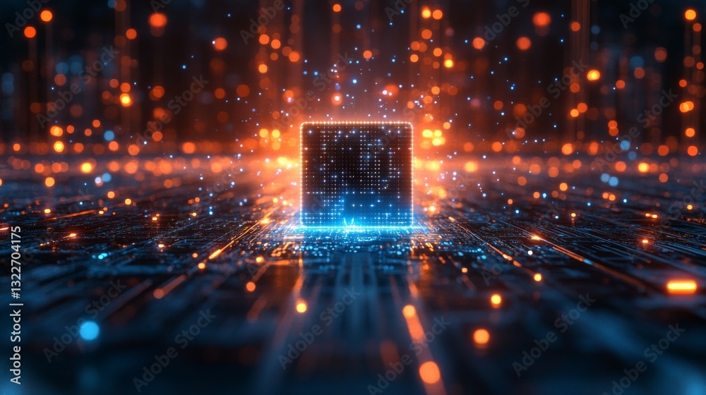 Aufkleber A quantum circuit is visually represented, highlighting qubits in superposition and entangled states. The dynamic background displays a blend of vibrant colors, symbolizing coherence and decoherence.