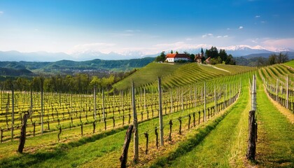 Vineyard Blossoms in Early Spring Slovenia A Symphony of Pastels and Life Amidst the Green Hillsides A Captivating Scene of Rebirth and Renewal