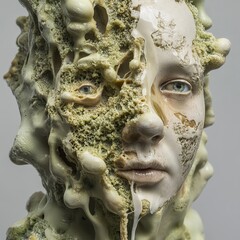 Surreal Face Sculpture: Decay and Transformation
