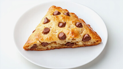 Delicious slice of homemade chocolate chip cake served on a rustic plate with a charming aesthetic appeal