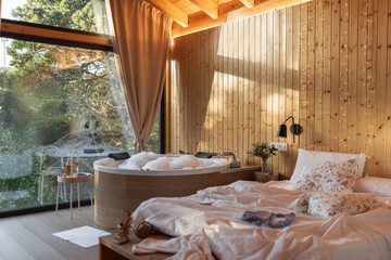 Cozy forest cabin interior