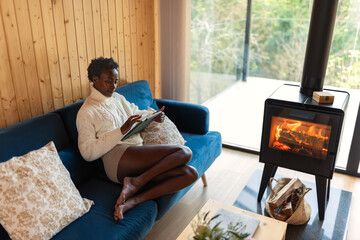 Happy woman at cozy home