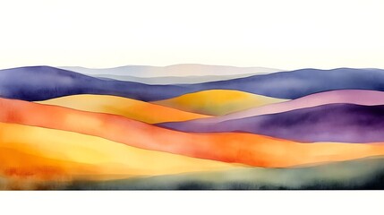 Naklejka premium Colorful rolling hills painted using watercolor techniques and soft colors