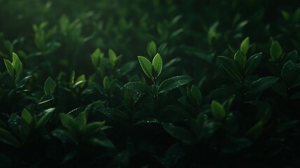 Lush green leaves in a dense arrangement of verdant plant life