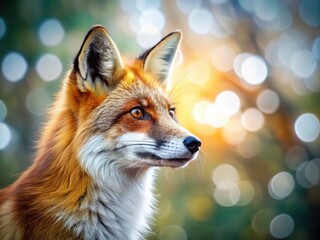 Fototapeta premium Bokeh Fox Photography: Side View Red Fox Isolated on White Background, Forest Animal Portrait