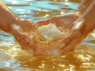 Fototapeta premium Hands washing soap in water