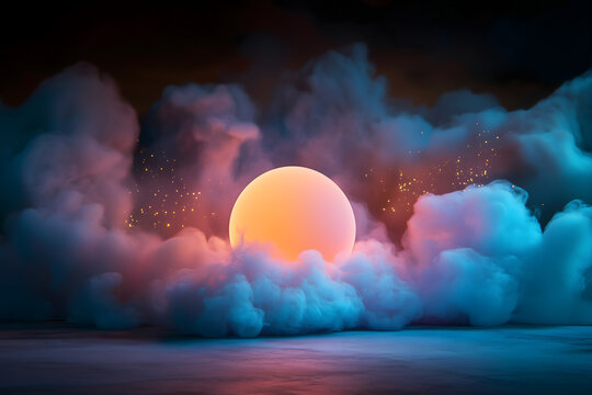 Stunning Gender Reveal Celebration - Mystical Glowing Orb with Pink and Blue Mist, Ethereal Golden Sparkles in a Dreamy Celestial Environment