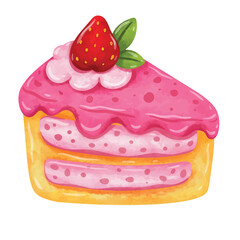 Pink cake illustration vector, cake clip art, clip art cake, hand drawn watercolor painting of cake slice