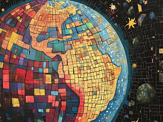 Obraz premium Vibrant Artistic Representation of Earth with Colorful Patterns