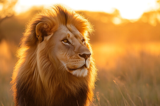 Close-Up Lion Face - Majestic Wild Animal Portrait, Powerful Lion Expression, Intense Wildlife Photography of the King of the Jungle in its Natural Habitat