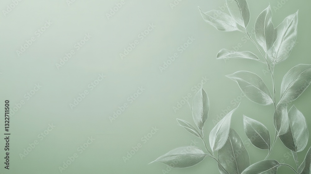 Poster elegant botanical line art design with soft green background and golden ratio composition for modern