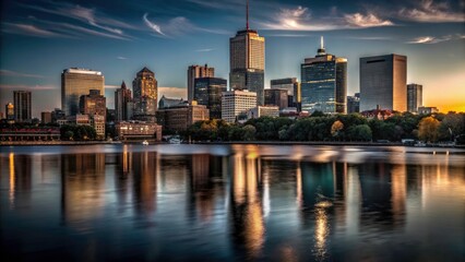 Fototapeta premium Boston Skyline Charles River Panorama: Massachusetts Cityscape Photography