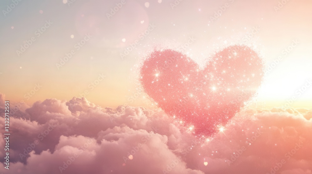Aufkleber dreamy pink clouds and heart shape sparkles create a romantic atmosphere at sunset