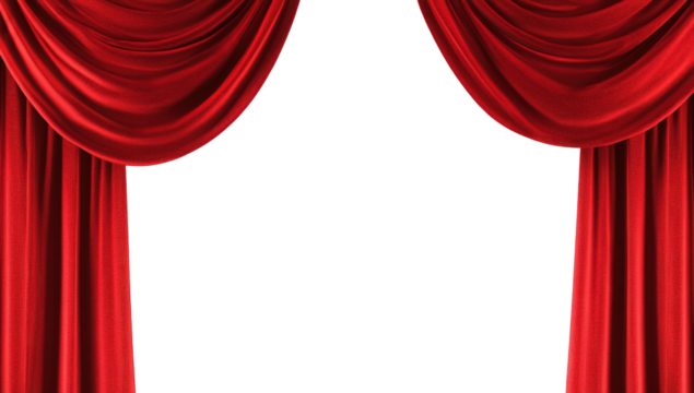 elegant red drapery curtains creating a theatrical ambiance with a blank white background suggesting a stage setting ready for a performance or presentation