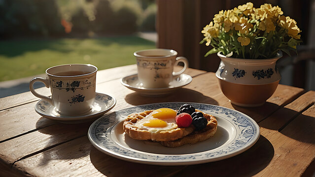 Cozy Breakfast Table with Delicious Morning Food - Fresh and Healthy Breakfast Spread in a Warm, Inviting Kitchen Setting
