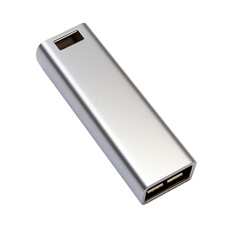 USB flash drive with a metallic casing on transparent background