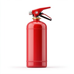 Obraz premium Red Fire Extinguisher Isolated on White Background with Detailed View of Handle and Nozzle Features