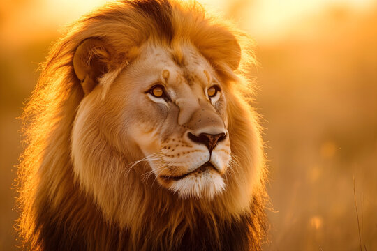 Close-Up Lion Face - Majestic Wild Animal Portrait, Powerful Lion Expression, Intense Wildlife Photography of the King of the Jungle in its Natural Habitat