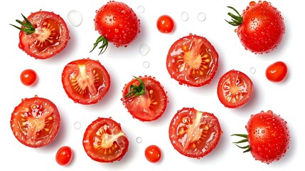 Fresh tomato with water droplets isolated