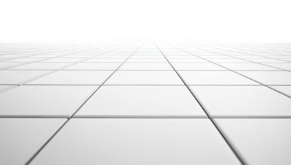 a minimalistic perspective of a tiled surface extending into the distance creating a sense of depth and openness with a bright white background enhancing the clean aesthetic