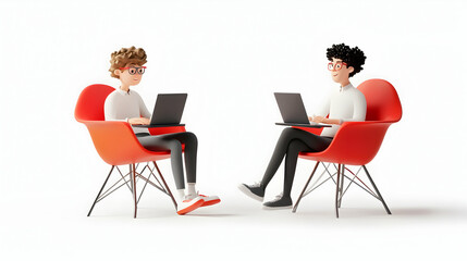 Fototapeta premium Teamwork in 3D: Man and Woman Collaborating on a Laptop
