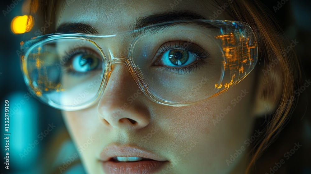 Poster A researcher closely examines quantum phenomena while engaged in experiments focused on qubits, superposition, and entanglement in a lab environment.