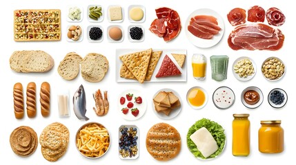 Various Food Assortment isolated on white background