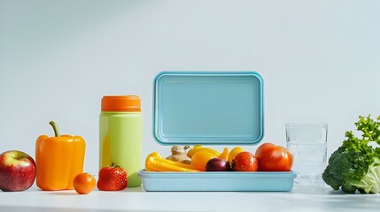 Healthy lunch box with vegetables isolated on white background