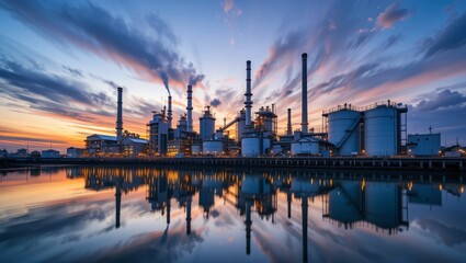 Fototapeta premium Industrial Plant Sunset Reflection