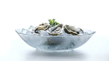 Delicious oysters on Ice cube on a bowl