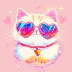 Fototapeta premium ハートサングラスキャット