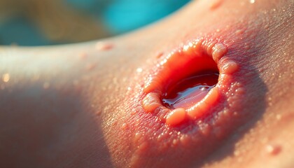 Fototapeta premium Examining Human Skin Blister with Fluid Accumulation for Medical Analysis