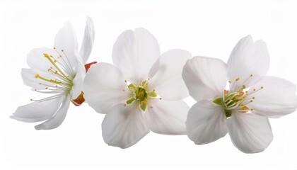 Elegant White Sakura Blossom in Pure Whiteness, Delicate Petals Against a Clean Background, Capturing the Essence of Springs Charm and Beauty.