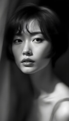 Fototapeta premium ファンタジーストーリー（モノクロームに刻まれた、一瞬のモノローグ—静寂の中で紡がれる女性の想い）
