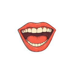 Naklejka premium A vibrant mouth with a wide smile, showcasing white teeth and a playful tongue.