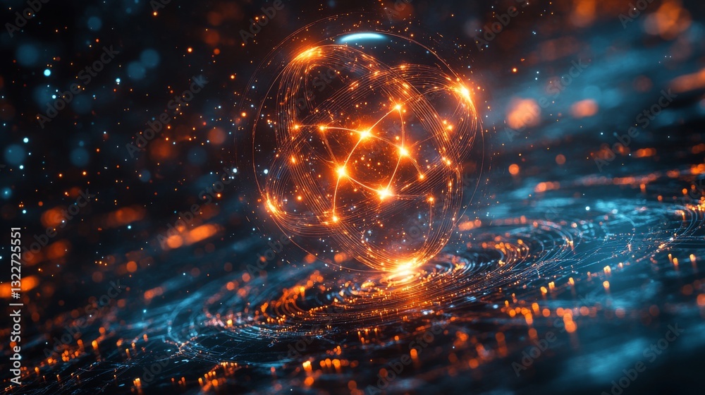 Poster A visual representation explores the concepts of quantum mechanics, depicting qubits, superposition, and entanglement. It illustrates the complexities of quantum states and their interactions.