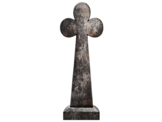 A weathered stone cross with a distinctive design, featuring a tall, narrow base and rounded arms.