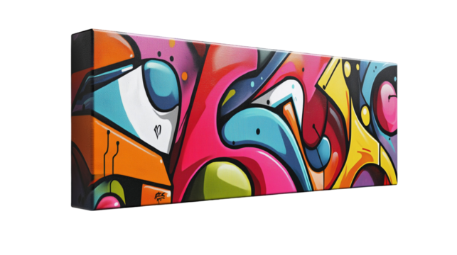 Bold Urban Graffiti Canvas Print with Vivid Colors and Street Art Vibes isolated on transparent background 