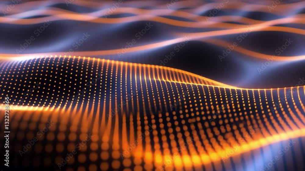 Poster digital landscape of glowing orange and blue waves futuristic and dynamic abstract design with illum