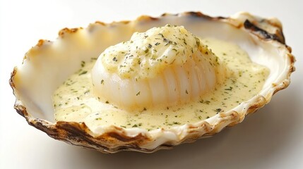 Seared Scallop in Oyster Shell with Creamy Sauce