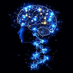 Obraz premium Glowing Brain and Dna Neural Network and Genetic Code Art