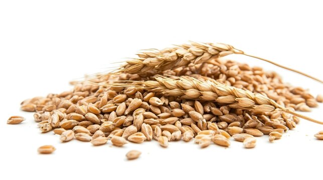 Wheat Grains and Stalks isolated on white background