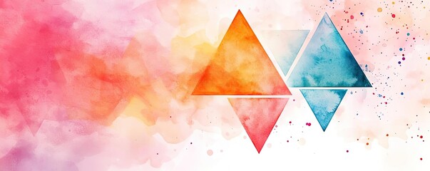 Digital watercolor painting abstract background idea. Vibrant watercolor triangles blend with colorful abstract patterns.