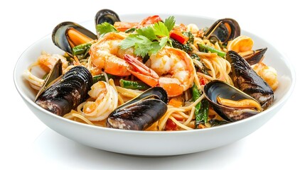 Seafood Pasta isolated on white background