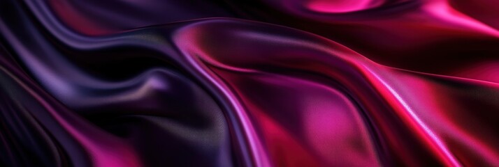 Obraz premium Black dark purple red burgundy maroon magenta pink rose abstract background Curtain. Silk satin fabric. Silky shine glitter. Soft folds wavy line. elegant luxury festive romantic , Wide Banner 